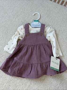 Mauve Tiered Pinafore Dress with Cream Floral Top
